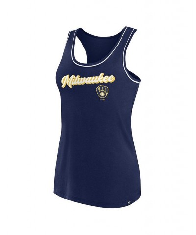 Women's Branded Navy Milwaukee Brewers Wordmark Logo Racerback Tank Top Navy $20.00 Tops