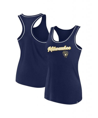 Women's Branded Navy Milwaukee Brewers Wordmark Logo Racerback Tank Top Navy $20.00 Tops