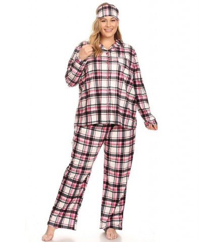 Plus Size 3-Piece Pajama Set Pink Plaid $26.00 Sleepwear