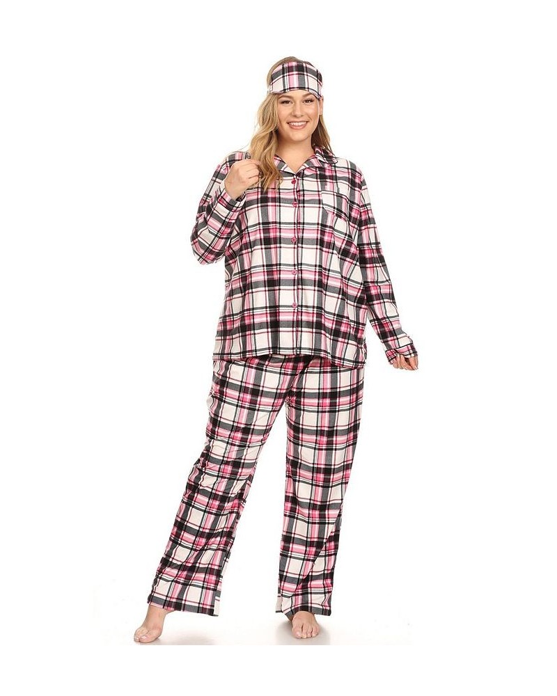 Plus Size 3-Piece Pajama Set Pink Plaid $26.00 Sleepwear