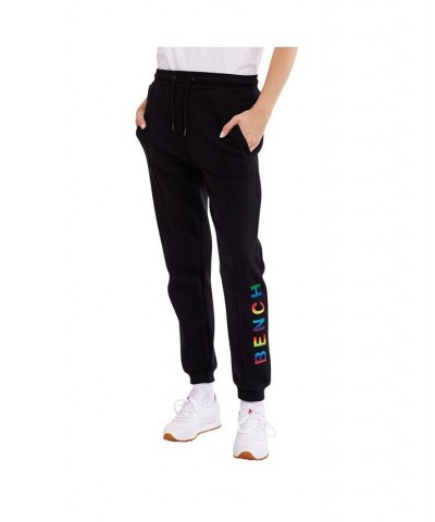 Munroe womens joggers black with rainbow foil logo Black $18.28 Pants