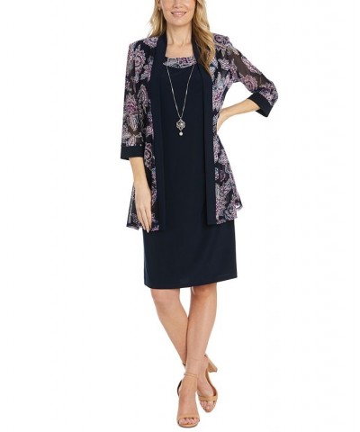 Women's Puff-Print Power-Mesh Jacket & Dress Navy Multi $44.69 Dresses