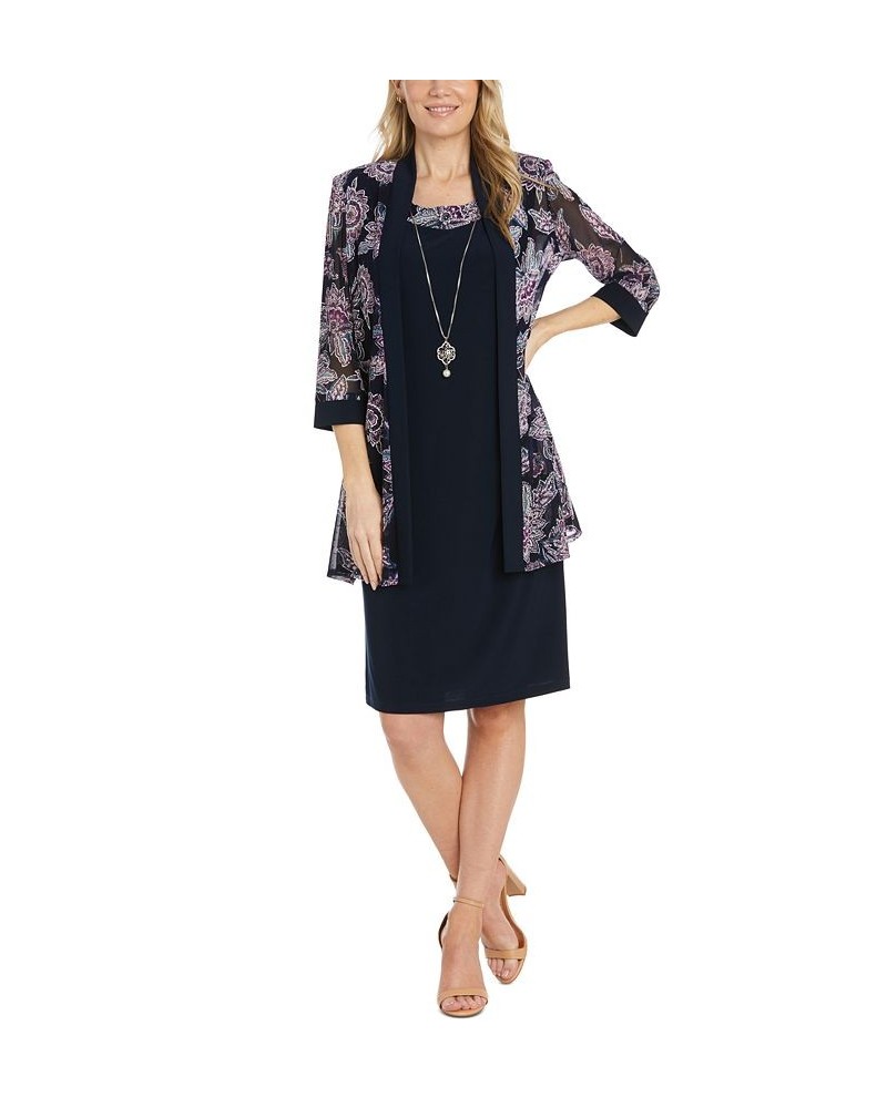 Women's Puff-Print Power-Mesh Jacket & Dress Navy Multi $44.69 Dresses