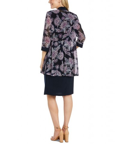 Women's Puff-Print Power-Mesh Jacket & Dress Navy Multi $44.69 Dresses