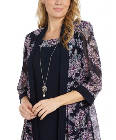 Women's Puff-Print Power-Mesh Jacket & Dress Navy Multi $44.69 Dresses