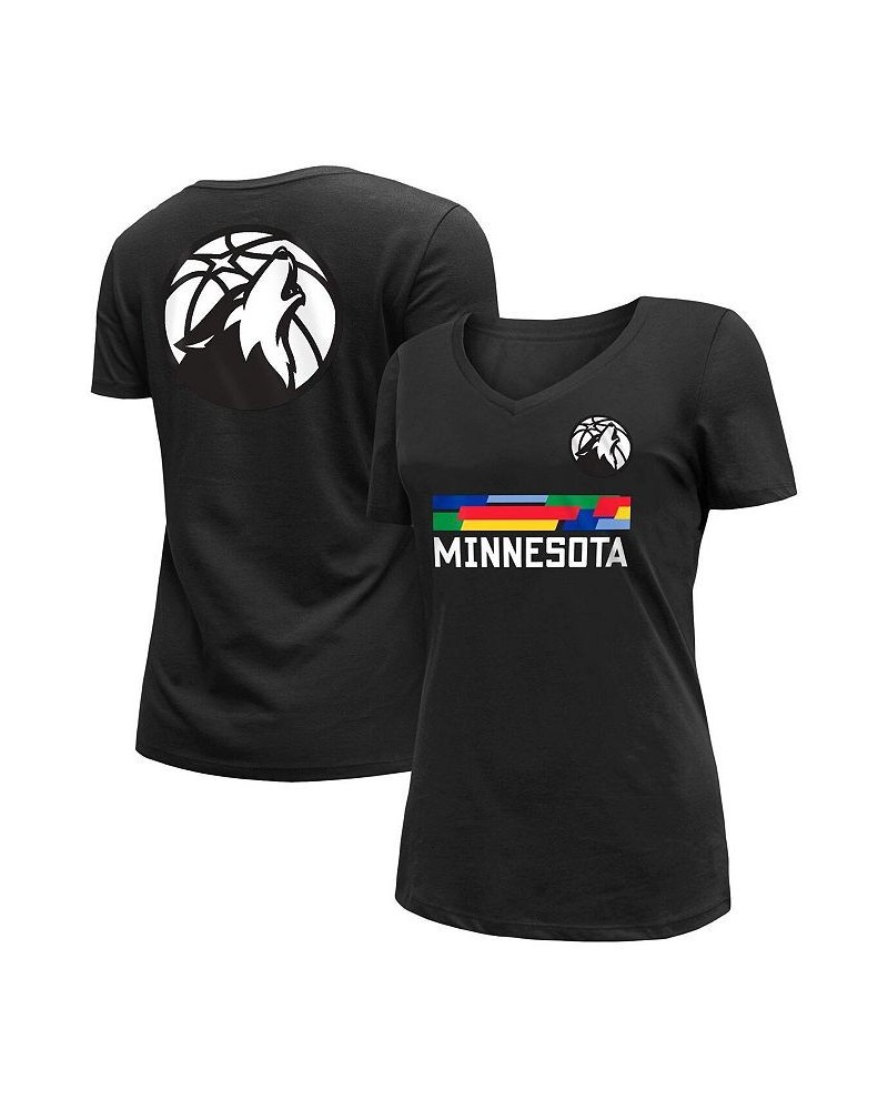 Women's Black Minnesota Timberwolves 2022/23 City Edition V-Neck T-shirt Black $21.31 Tops