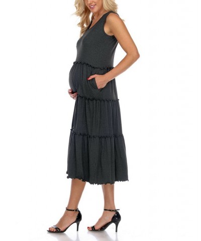 Maternity Plus Size Scoop Neck Tiered Midi Dress Gray $31.28 Dresses