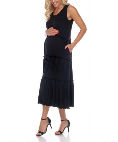 Maternity Plus Size Scoop Neck Tiered Midi Dress Gray $31.28 Dresses