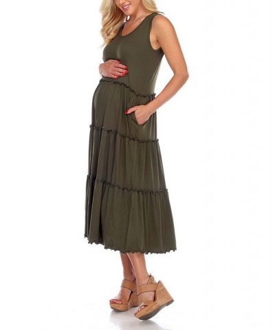 Maternity Plus Size Scoop Neck Tiered Midi Dress Gray $31.28 Dresses