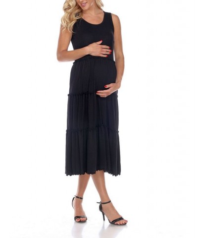 Maternity Plus Size Scoop Neck Tiered Midi Dress Gray $31.28 Dresses