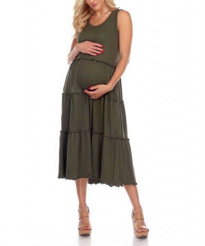 Maternity Plus Size Scoop Neck Tiered Midi Dress Gray $31.28 Dresses