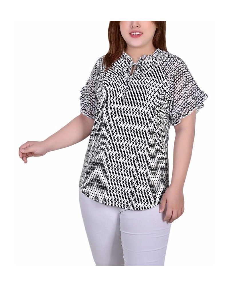 Plus Size Short Ruffled Sleeve Crepe Knit Top with Chiffon Sleeves Multi $14.90 Tops