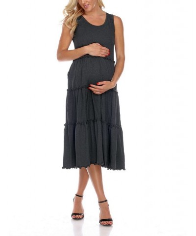 Maternity Plus Size Scoop Neck Tiered Midi Dress Gray $31.28 Dresses