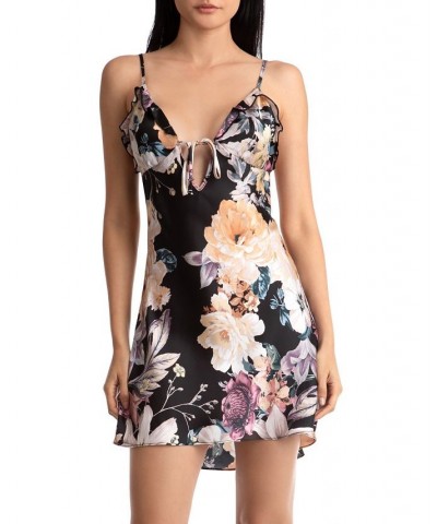 Women's Floral Print Chemise Black $28.00 Sleepwear