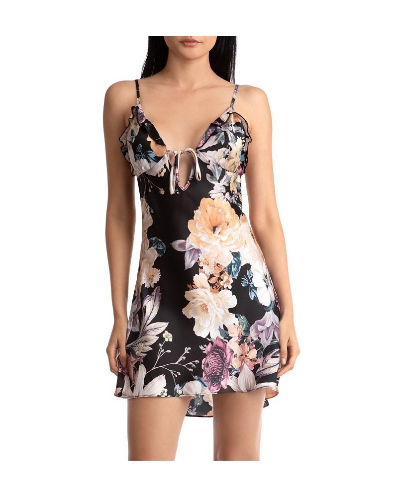 Women's Floral Print Chemise Black $28.00 Sleepwear