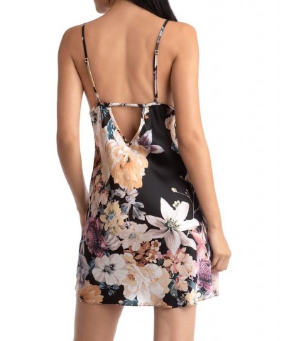 Women's Floral Print Chemise Black $28.00 Sleepwear