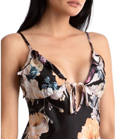 Women's Floral Print Chemise Black $28.00 Sleepwear