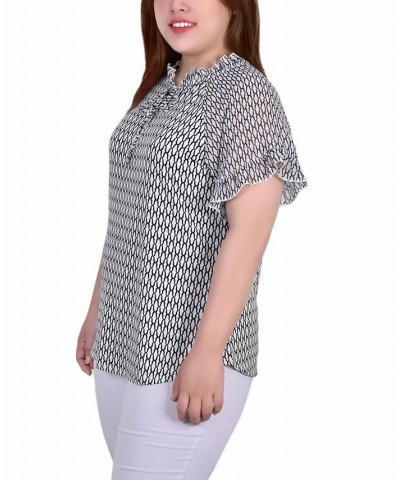 Plus Size Short Ruffled Sleeve Crepe Knit Top with Chiffon Sleeves Multi $14.90 Tops