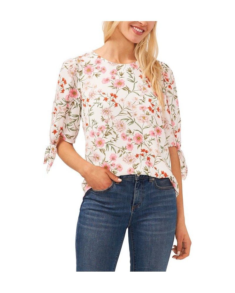 Women's Floral Tie Sleeve Blouse Multi $34.40 Tops