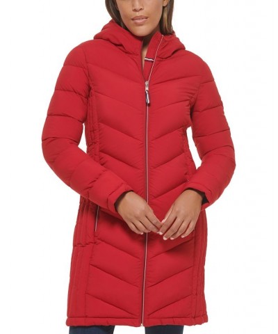 Women's Hooded Packable Puffer Coat Red $52.50 Coats