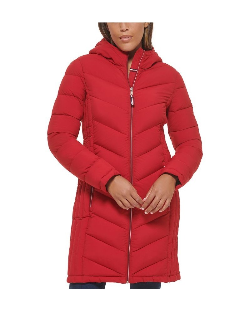 Women's Hooded Packable Puffer Coat Red $52.50 Coats