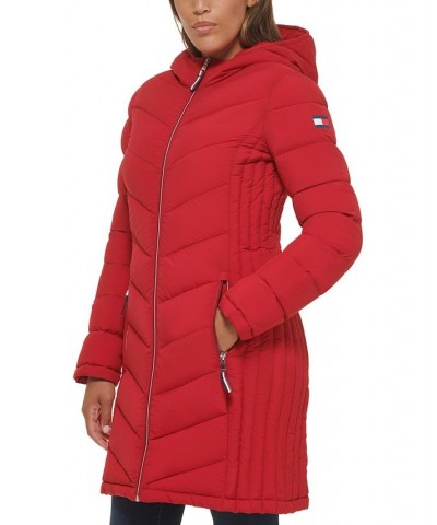 Women's Hooded Packable Puffer Coat Red $52.50 Coats