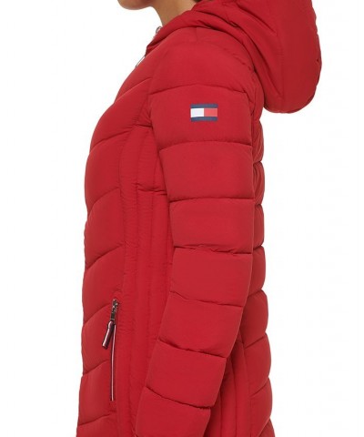 Women's Hooded Packable Puffer Coat Red $52.50 Coats