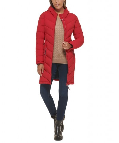 Women's Hooded Packable Puffer Coat Red $52.50 Coats