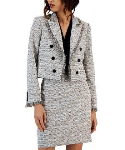 Women's Fringe-Trimmed Cropped Bouclé Blazer Rose/ivory/black $38.54 Jackets