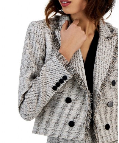 Women's Fringe-Trimmed Cropped Bouclé Blazer Rose/ivory/black $38.54 Jackets