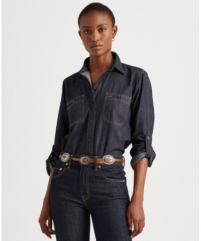 Denim Shirt Dark Rinse Wash $52.56 Tops