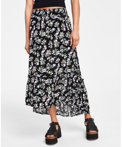 Juniors' High-Low Printed Pull-On Maxi Skirt Black $10.40 Skirts