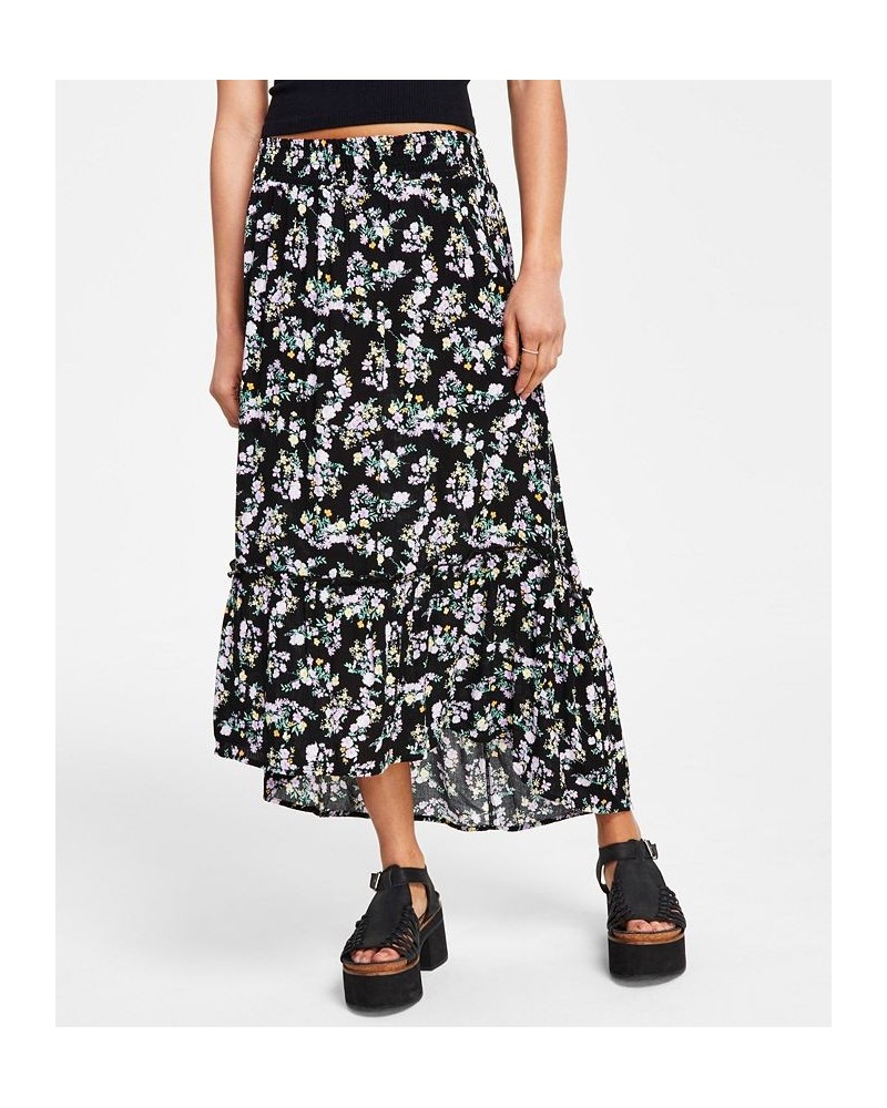 Juniors' High-Low Printed Pull-On Maxi Skirt Black $10.40 Skirts