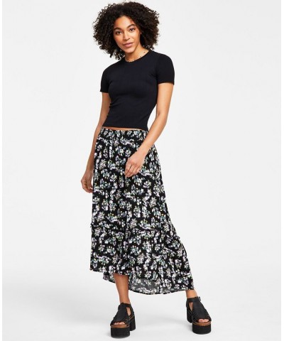 Juniors' High-Low Printed Pull-On Maxi Skirt Black $10.40 Skirts