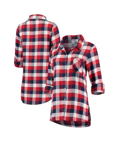 Women's Navy Red Boston Red Sox Breakout Flannel Long Sleeve Nightshirt Navy, Red $33.05 Pajama