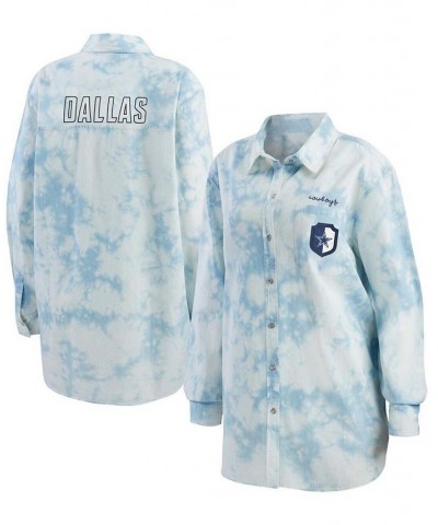 Women's Denim Dallas Cowboys Chambray Acid-Washed Long Sleeve Button-Up Shirt Denim $35.20 Tops