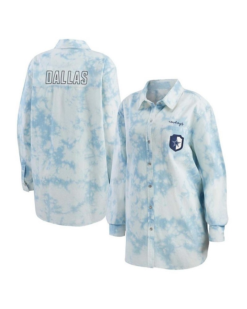 Women's Denim Dallas Cowboys Chambray Acid-Washed Long Sleeve Button-Up Shirt Denim $35.20 Tops