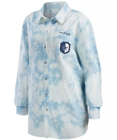 Women's Denim Dallas Cowboys Chambray Acid-Washed Long Sleeve Button-Up Shirt Denim $35.20 Tops