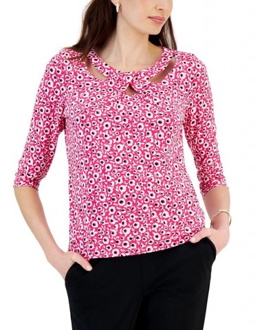 Women's Printed Twist-Neck 3/4-Sleeve Blouse Pink $31.60 Tops