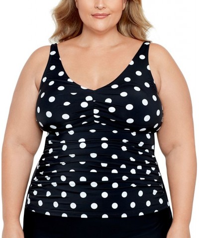 Plus Size Tummy Control V-Neck Polka Dot Tankini Top Vintage Dotty $47.00 Swimsuits