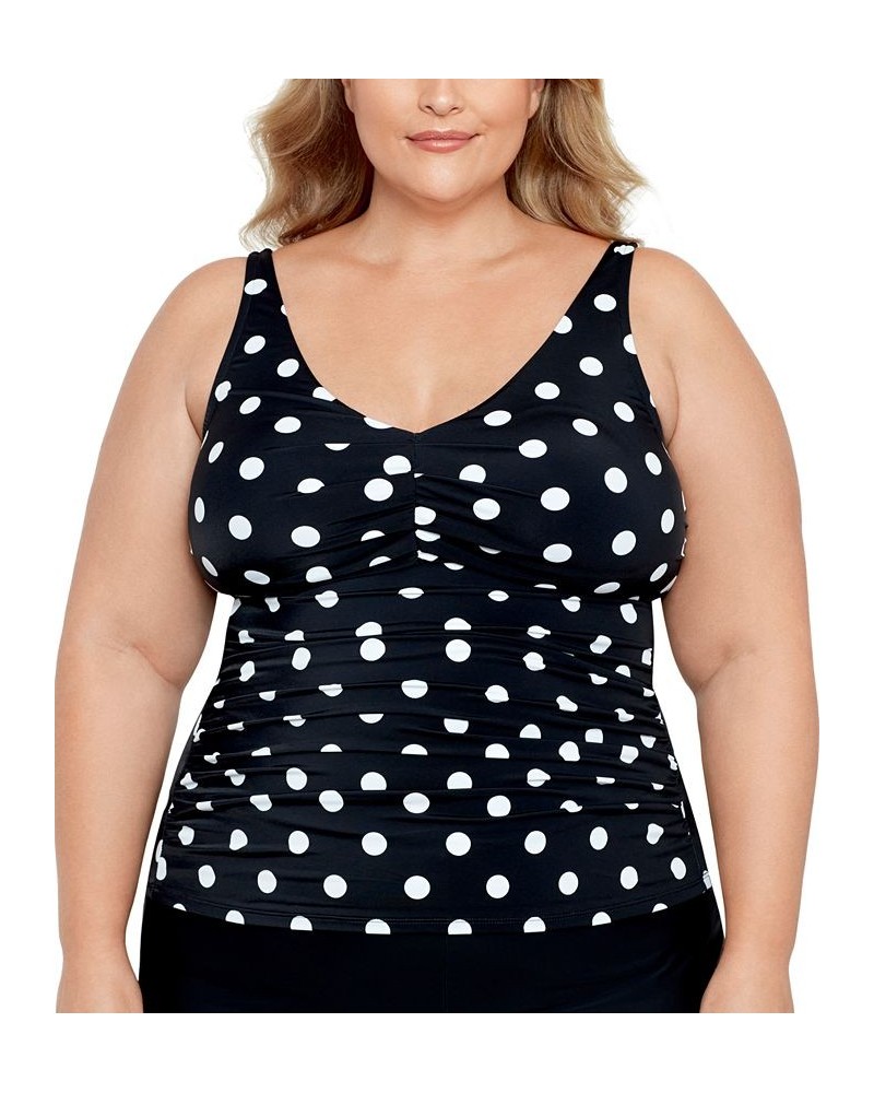 Plus Size Tummy Control V-Neck Polka Dot Tankini Top Vintage Dotty $47.00 Swimsuits