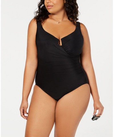 Plus Size Escape Underwire Allover-Slimming Wrap One-Piece Swimsuit Black $95.06 Swimsuits