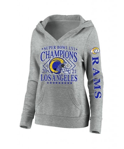 Women's Los Angeles Rams Super Bowl LVI Champions Retro V-Neck Plus Size Pullover Hoodie Heathered Gray $37.22 Sweatshirts