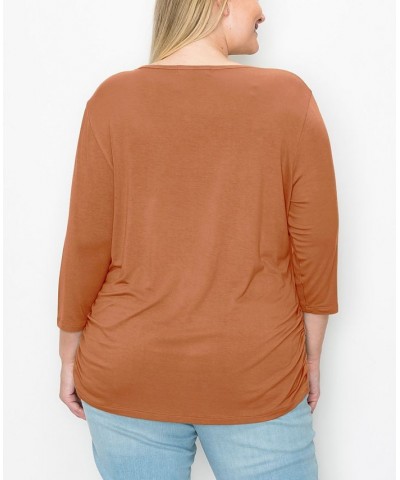 Plus Size V-neck Side Ruched 3/4 Sleeve Top Dusty Green $16.72 Tops