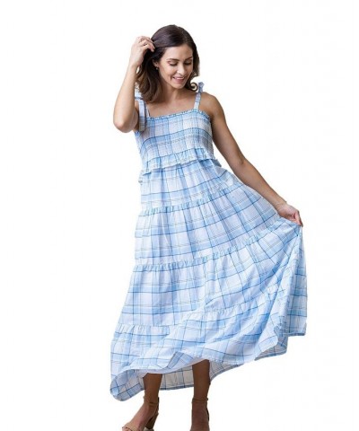 Womens' Smocked Tiered Dress Classic Blue Tonal Plaid $37.07 Dresses