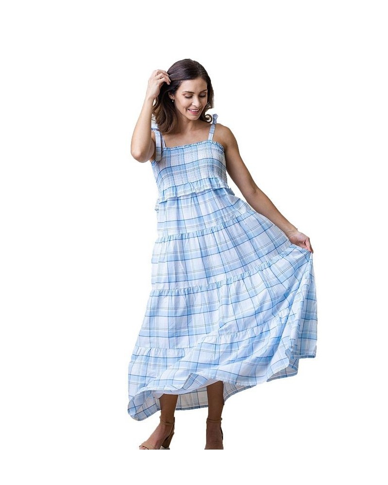 Womens' Smocked Tiered Dress Classic Blue Tonal Plaid $37.07 Dresses