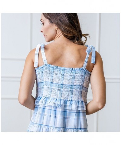 Womens' Smocked Tiered Dress Classic Blue Tonal Plaid $37.07 Dresses