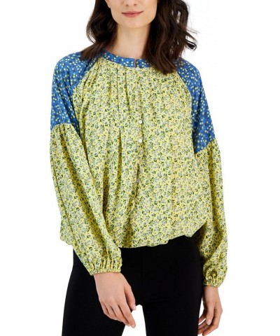 Women's Floral-Printed Colorblocked Pleated Top Ditsy Floral Storm $49.00 Tops