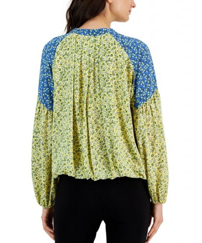 Women's Floral-Printed Colorblocked Pleated Top Ditsy Floral Storm $49.00 Tops