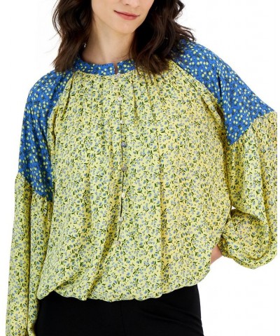 Women's Floral-Printed Colorblocked Pleated Top Ditsy Floral Storm $49.00 Tops